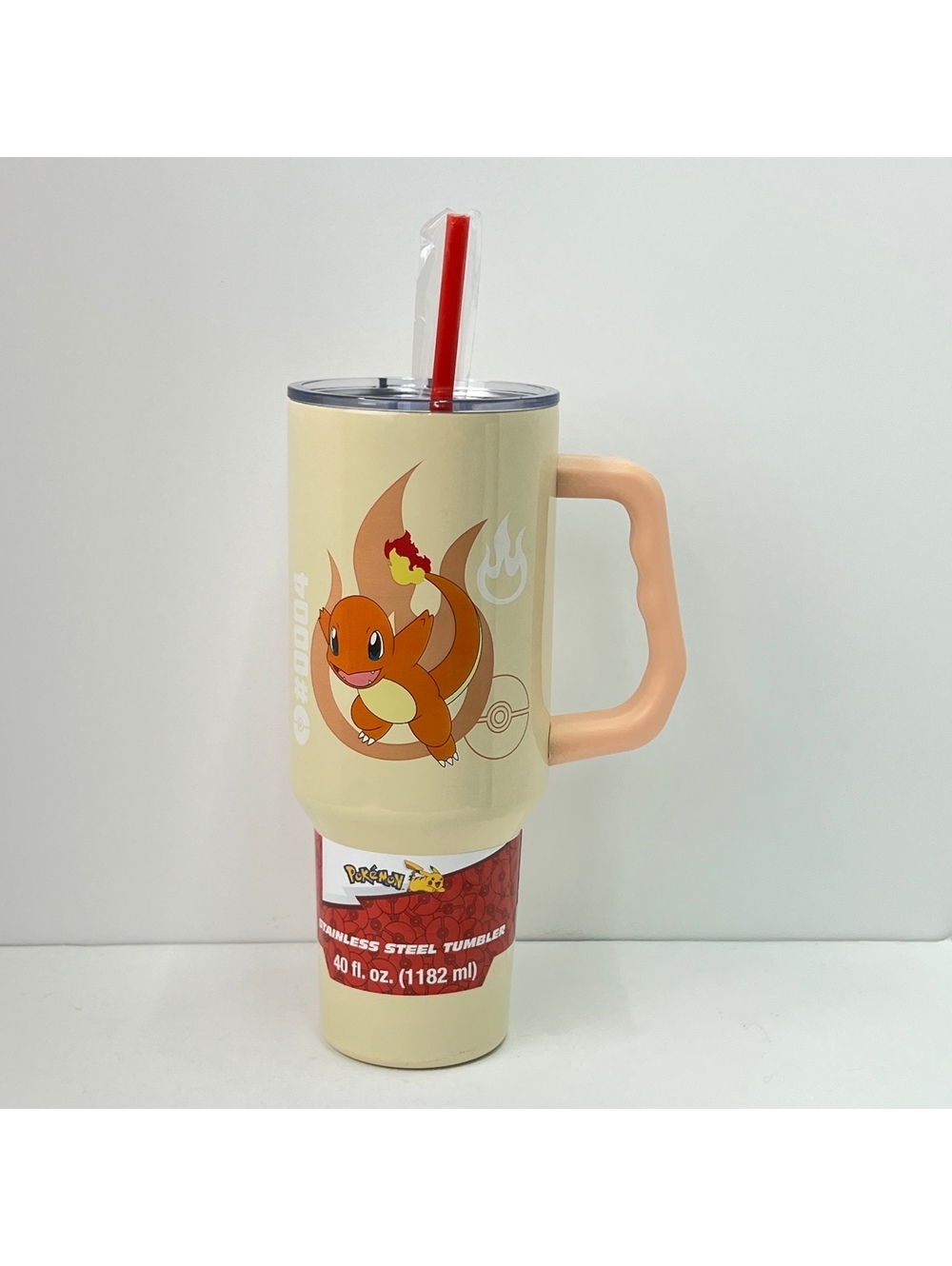Silver Buffalo 40oz Stainless Steel Charmander Tumbler with Lid and Straw - New